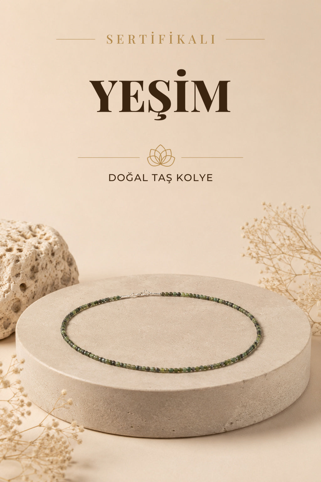 Sertifikalı Yeşim Doğal Taş Kolye