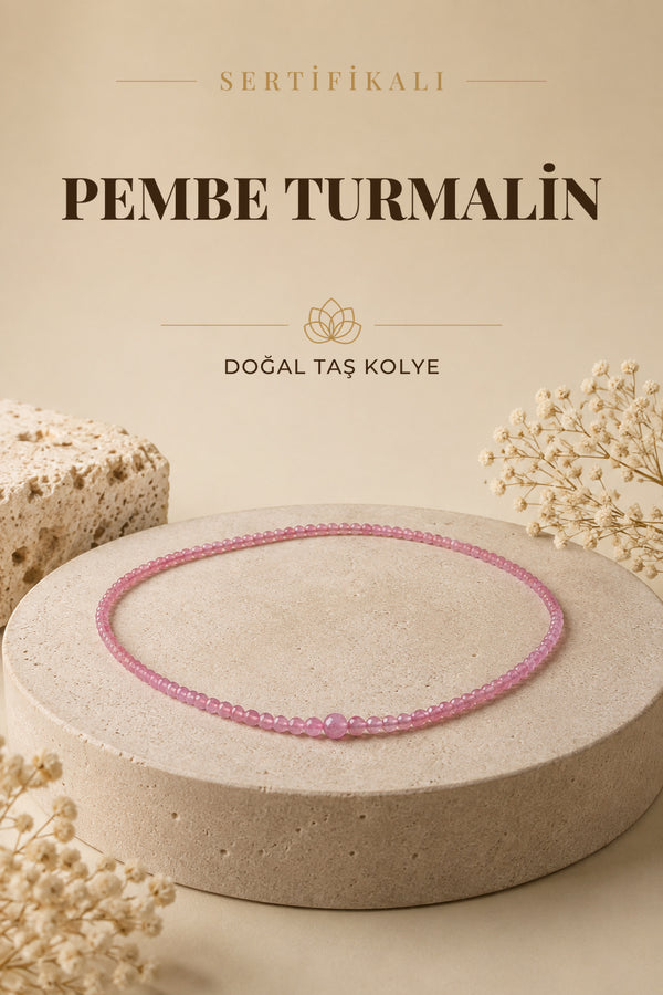 Sertifikalı Pembe Turmalin Doğal Taş Kolye