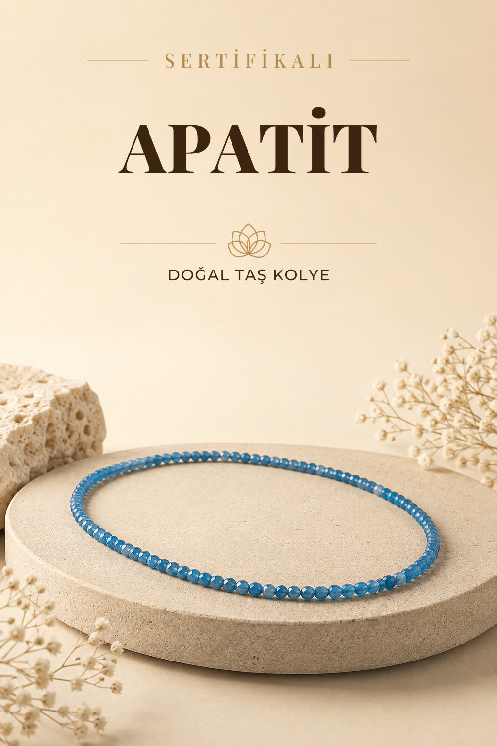 Sertifikalı Apatit Doğal Taşı Kolye