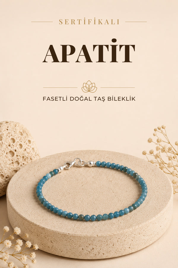 Sertifikalı Apatit 3-4 mm Fasetli Kesim Doğal Taş Bileklik