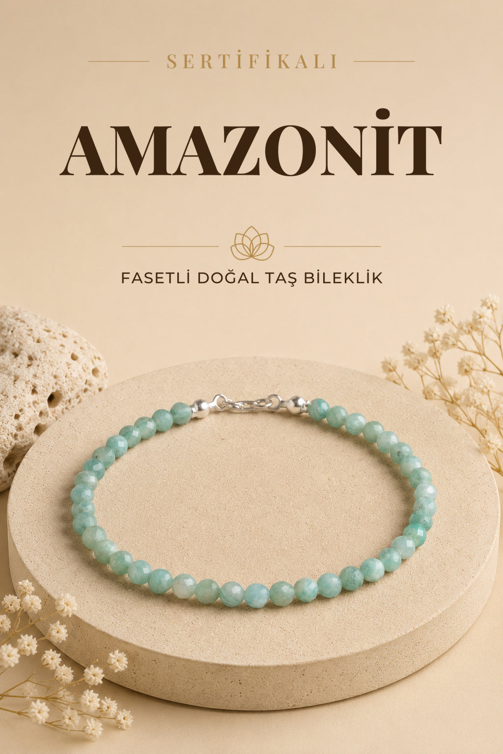 Sertifikalı Amazonit 3-4 mm Fasetli Kesim Doğal Taş Bileklik