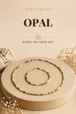Sertifikalı Opal Doğal Taşı Kolyeli Bileklik Seti