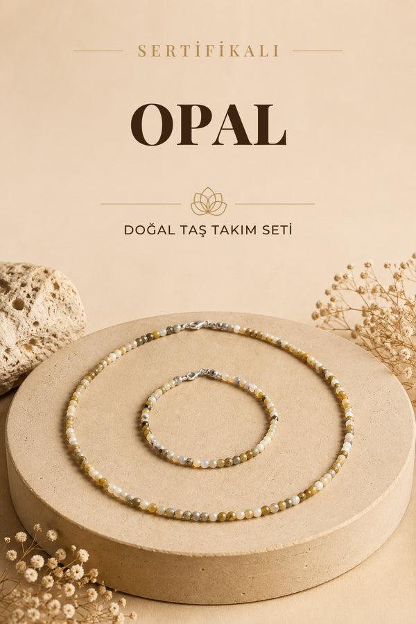 Sertifikalı Opal Doğal Taşı Kolyeli Bileklik Seti