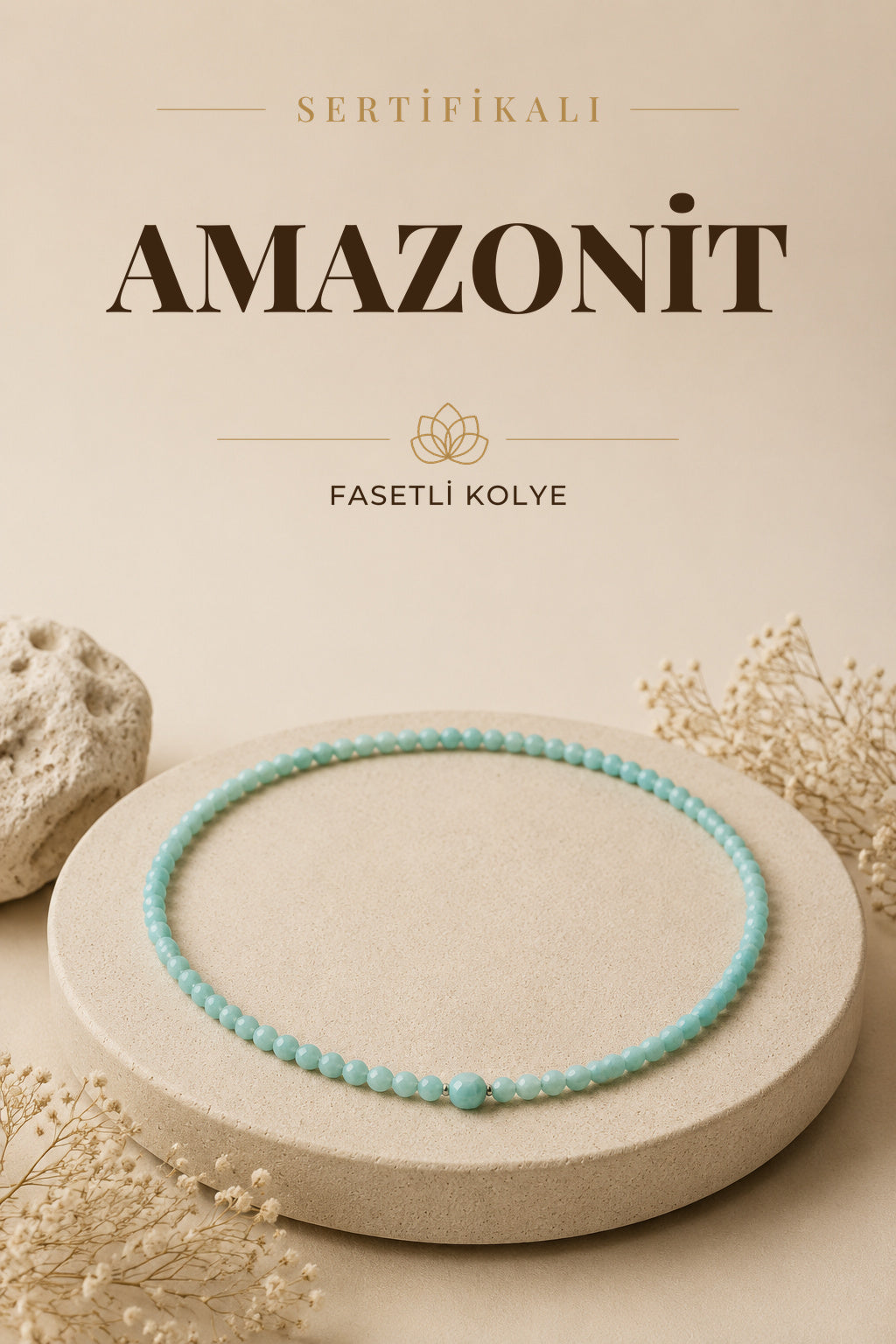 Sertifikalı Amazonit 3-4 Mm Fasetli Kesim Doğal Taş Kolye