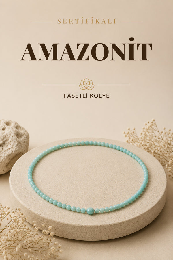 Sertifikalı Amazonit 3-4 Mm Fasetli Kesim Doğal Taş Kolye