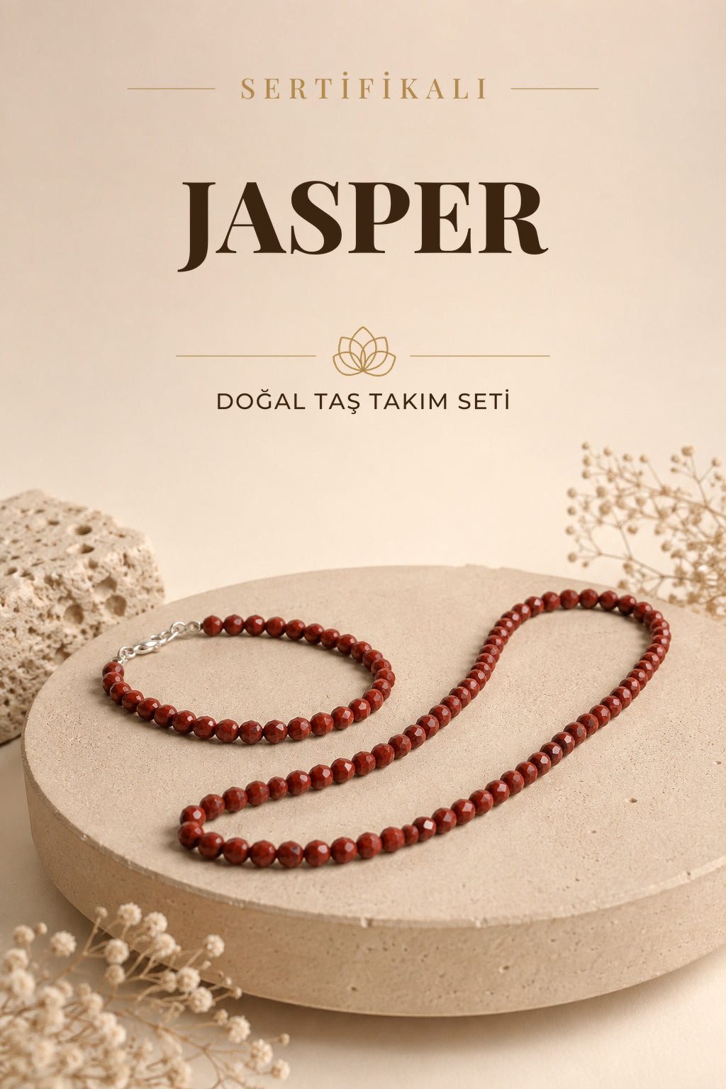 Sertifikalı Jasper Doğal Taş Kolye ve Bileklik Seti – Denge ve Kararlılık