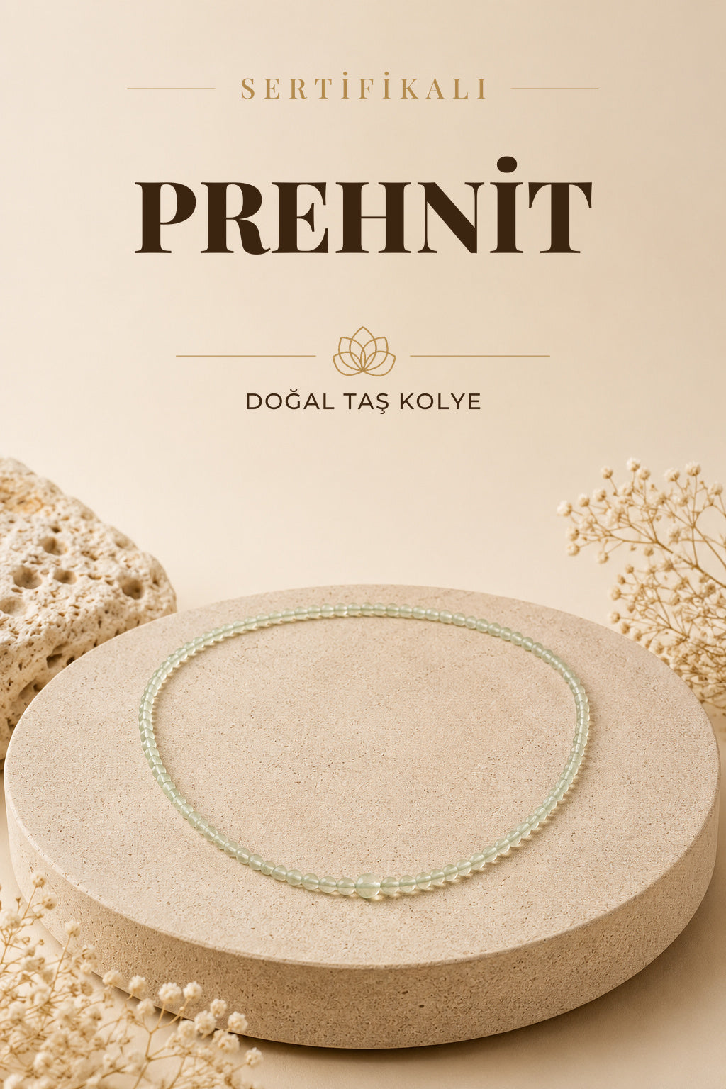 Sertifikalı Prehnit Doğal Taşı Zarif Kolye