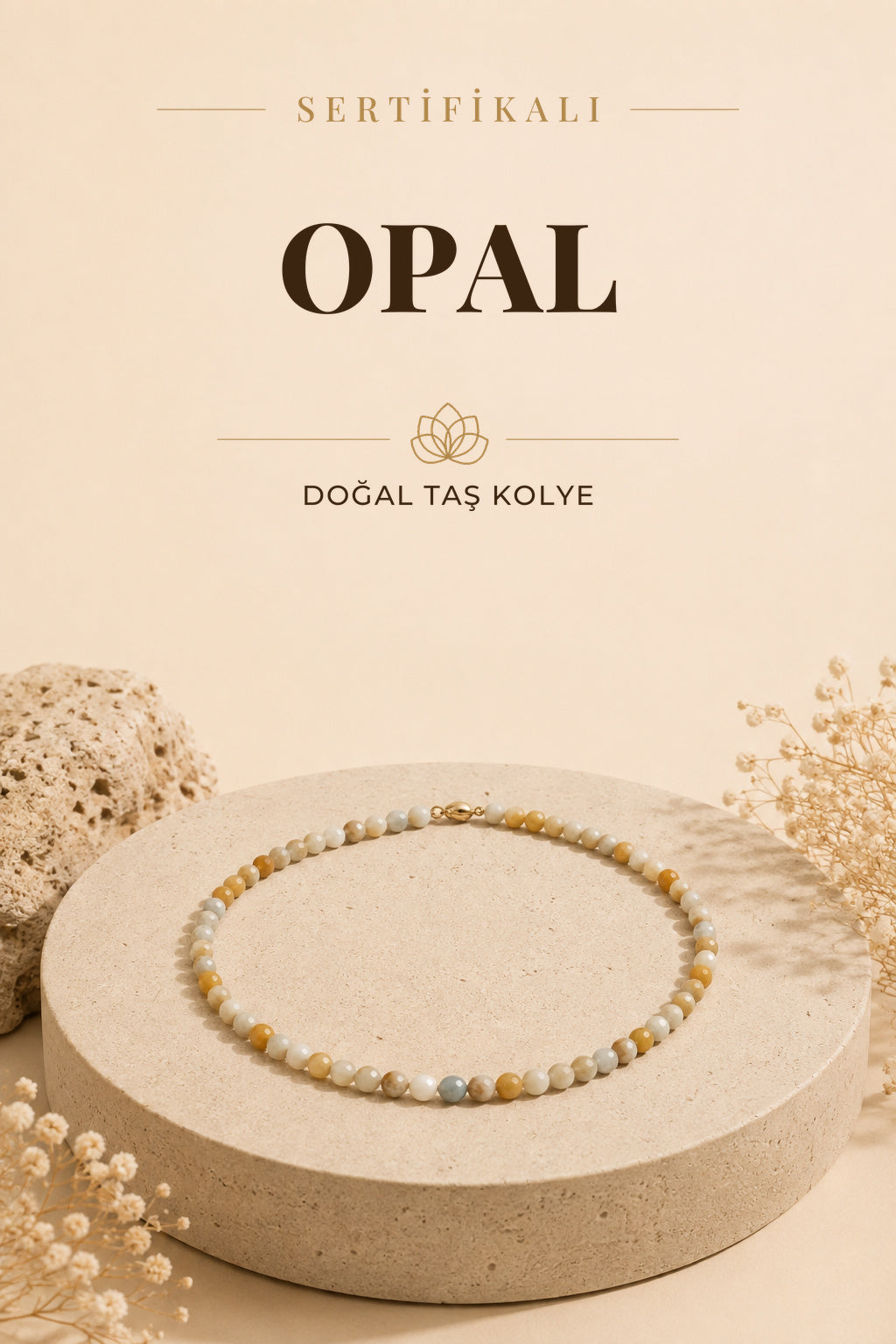 Sertifikalı Opal Doğal Taş Kolye – Doğanın Yumuşak Tonlarıyla Ruhunu Dengele