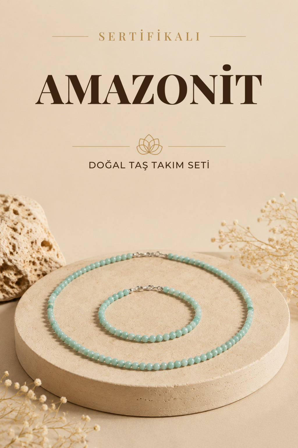 Sertifikalı Amazonit Doğal Taş Kolye ve Bileklik Seti – Dinginlik ve Zarafet