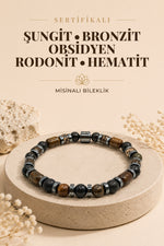 Sertifikalı Hakiki Shungite - Bronzit - Obsidyen - Rodonit - Hematit 6mm Misinalı Doğal Taş Bileklik