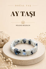 Ay Taşı Roleks Geniş Kesim Gri Beyaz Çift Misinalı Bileklik