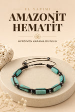 Orijinal Hakiki Amazonit - Hematit Doğal Taş Merdiven Kapama İpli bileklik