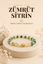 Zümrüt - Sitrin Doğal Taş Fasetli Kesim Bileklik 6mm