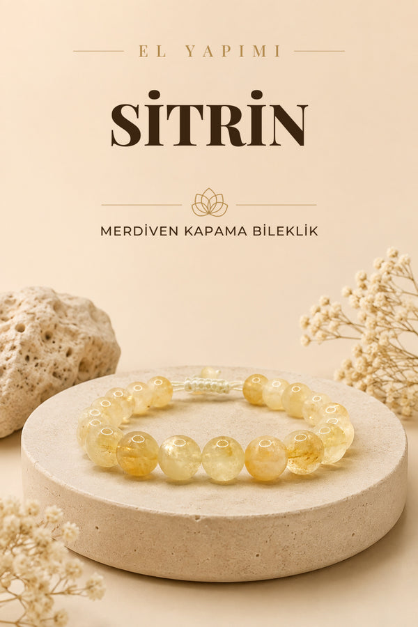 Sitrin Doğal Taş Merdiven Kapama İpli Bileklik 8mm