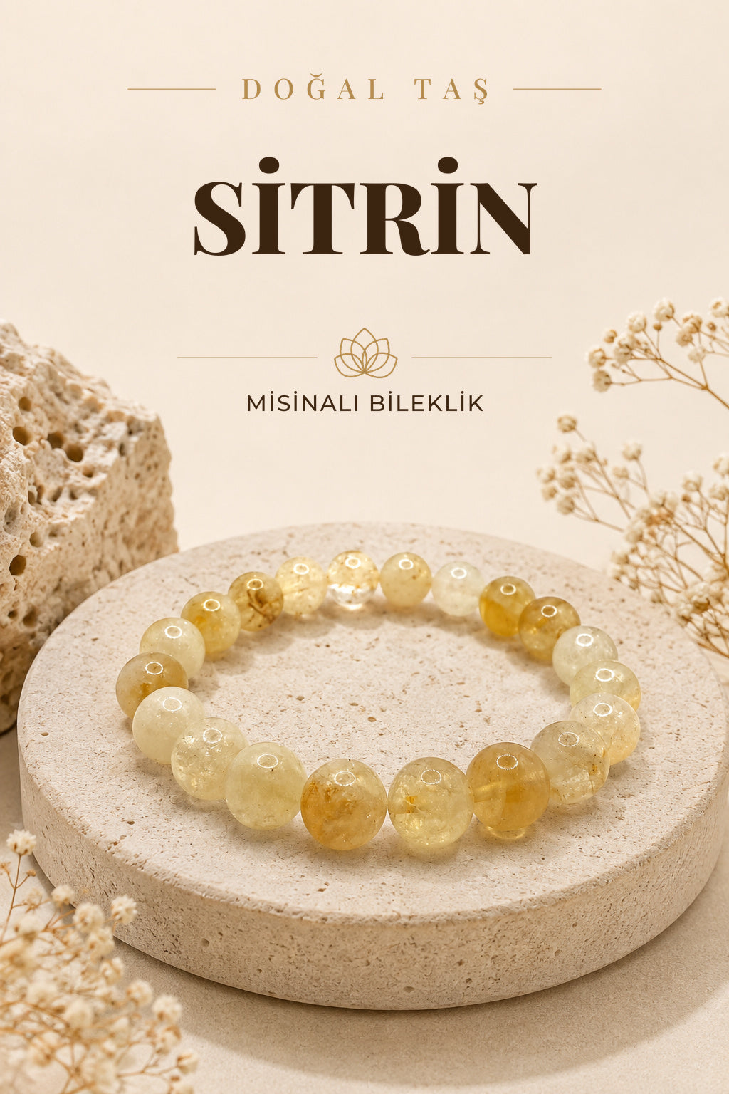 Sitrin Doğal Taş Misinalı Bileklik 8mm