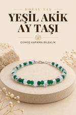 Yeşil Akik - Ay Taşı 4mm Doğal Taş Bileklik Gümüş Kapama