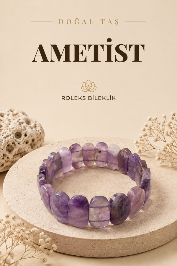 Ametist Doğal Taş Geniş Kesim Roleks Bileklik
