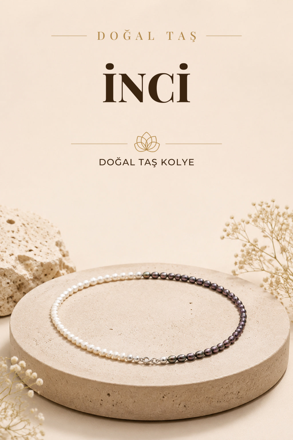 Unisex Siyah İnci - Beyaz İnci Doğal Taş Kolye Yin Yang Model