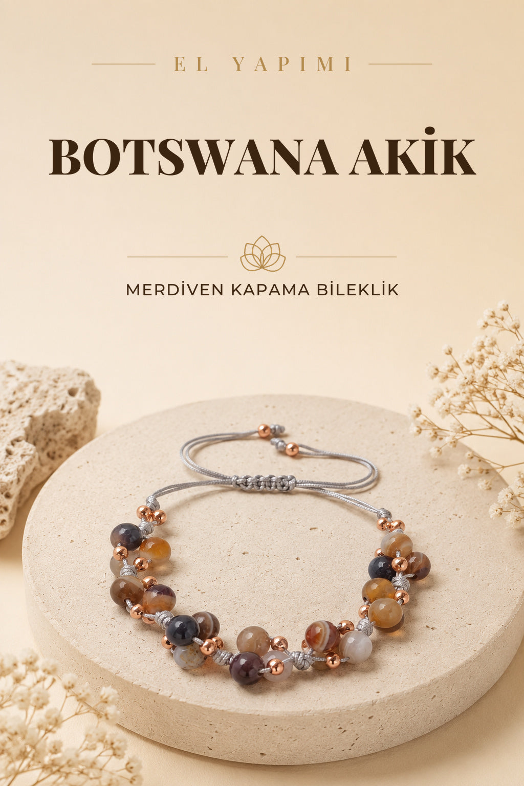 Botswana Akik Doğal Taş Merdiven Kapama Bileklik Özel Tasarım