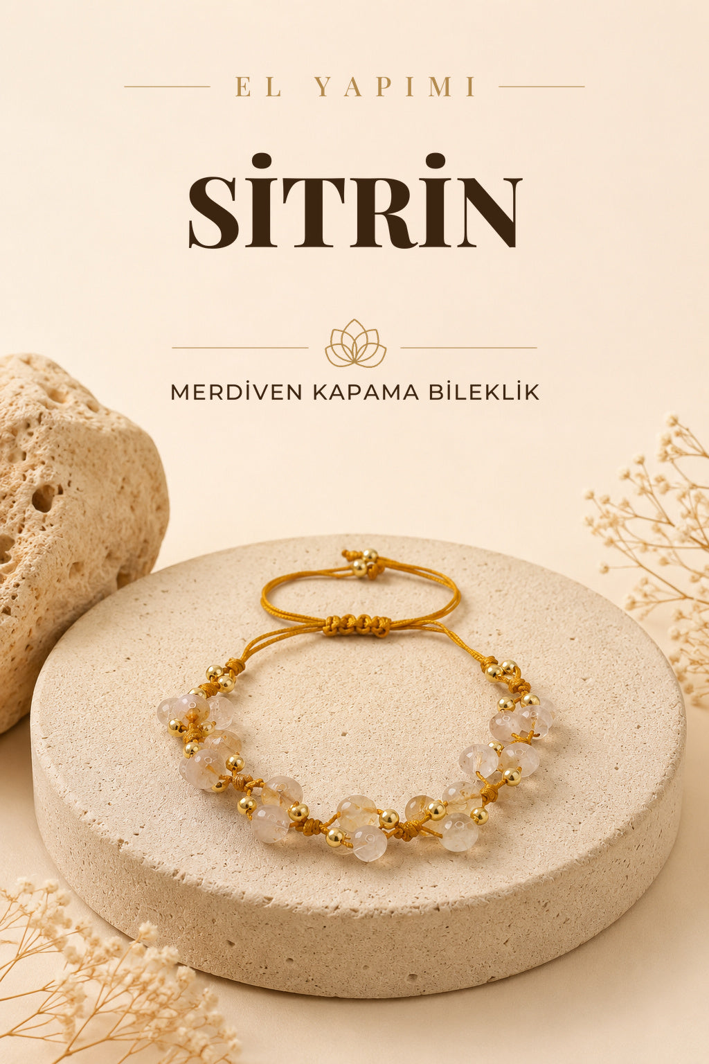 Sitrin Doğal Taş Merdiven Kapama Bileklik Özel Tasarım