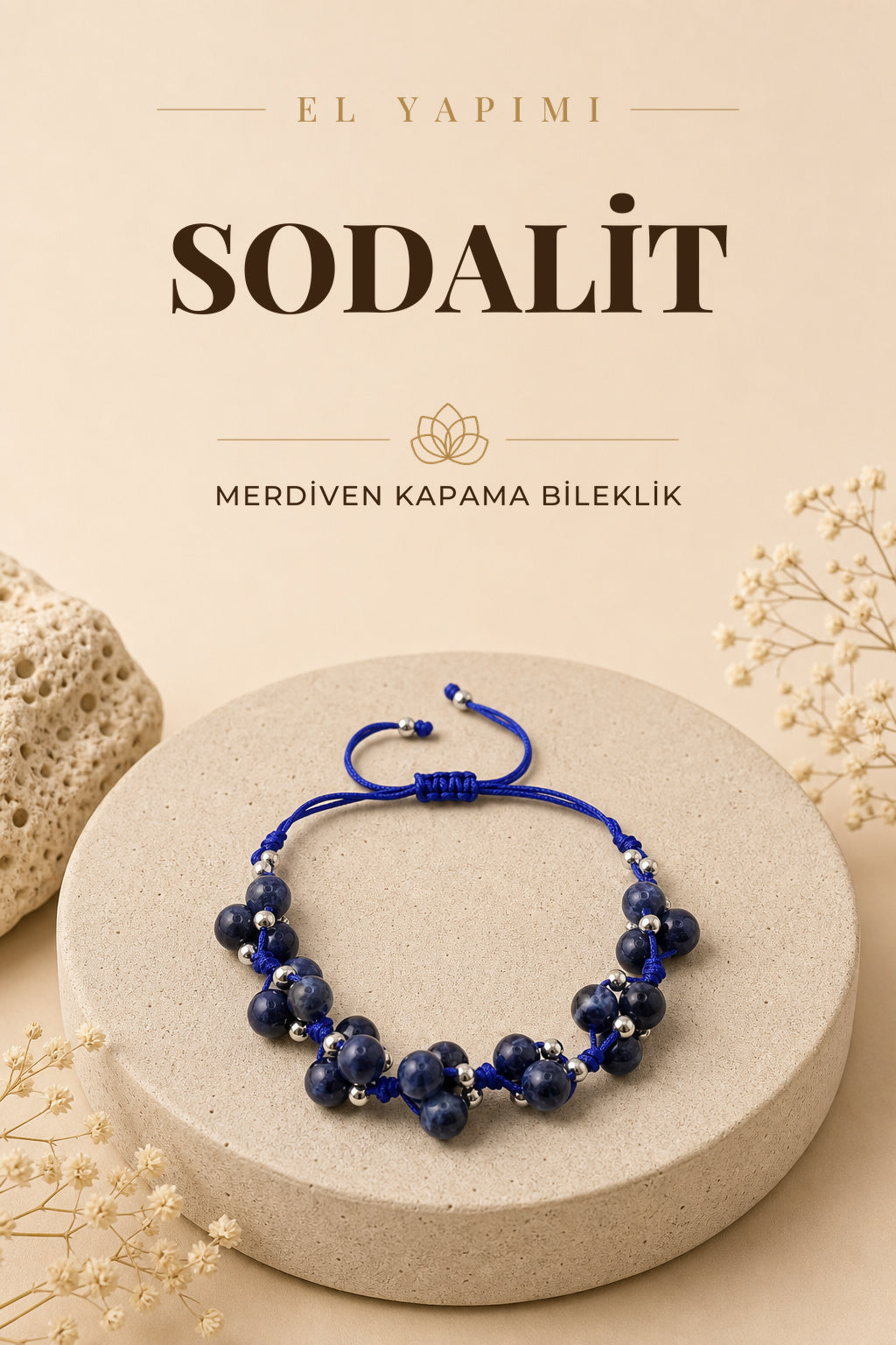 Sodalit Doğal Taş Merdiven Kapama Bileklik Özel Tasarım
