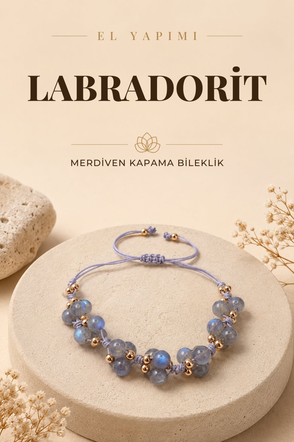 Labradorit Doğal Taş Merdiven Kapama Bileklik Özel Tasarım
