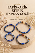 Güçlü Sezgiler & Yedi Çakra Bileklik Seti Lapis, Akik, Sitrin, Kaplan Gözü Sertifikalı Doğal Taşlı