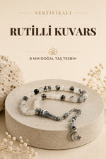 Sertifikalı Rutilli Kuvars Doğal Taş 33'lü Tesbih (GÜMÜŞ İMAME VE PÜSKÜL) 8 Mm