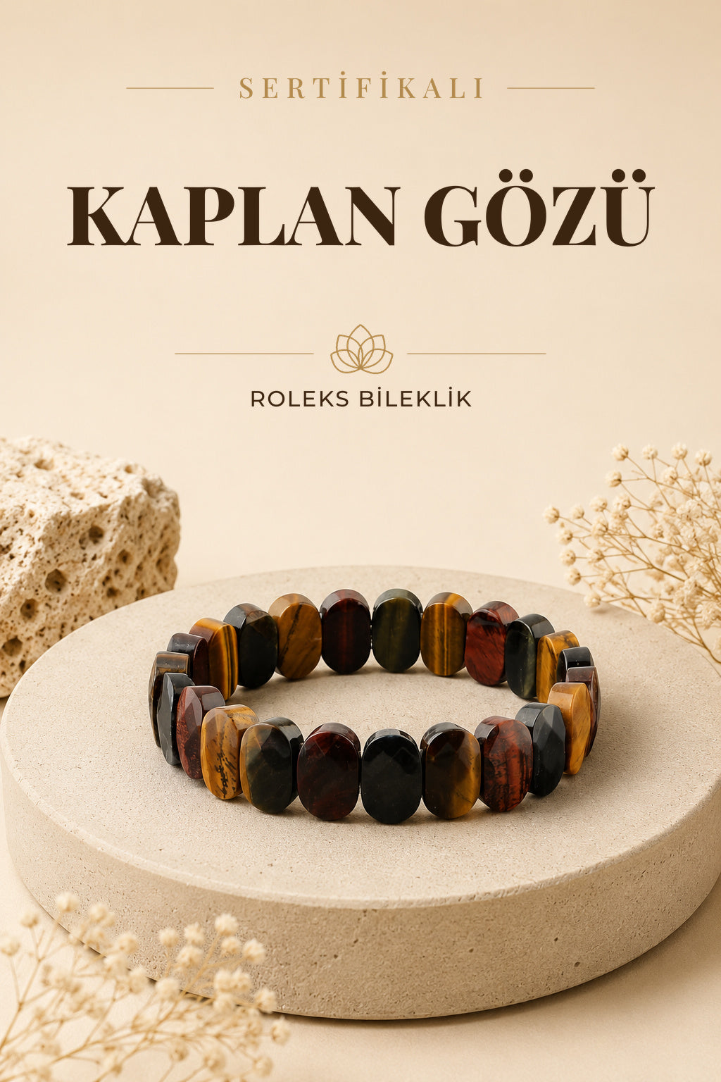 Sertifikalı Kaplan Gözü Doğal Taş Roleks Bileklik - B259