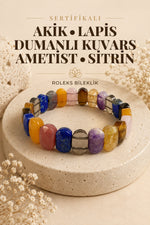 Sertifikalı Akik-lapis-dumanlı Kuvars-ametist-sitrin Roleks Bileklik