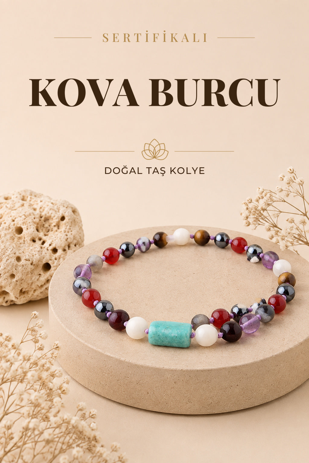 Sertifikalı Kova Burcu Doğal Taş Kolye M255