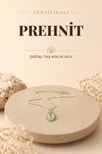 Sertifikalı Prehnit Doğaltaş Kolye Ucu, Gümüş Zincirle Birlikte 2x1,5 Cm, M476