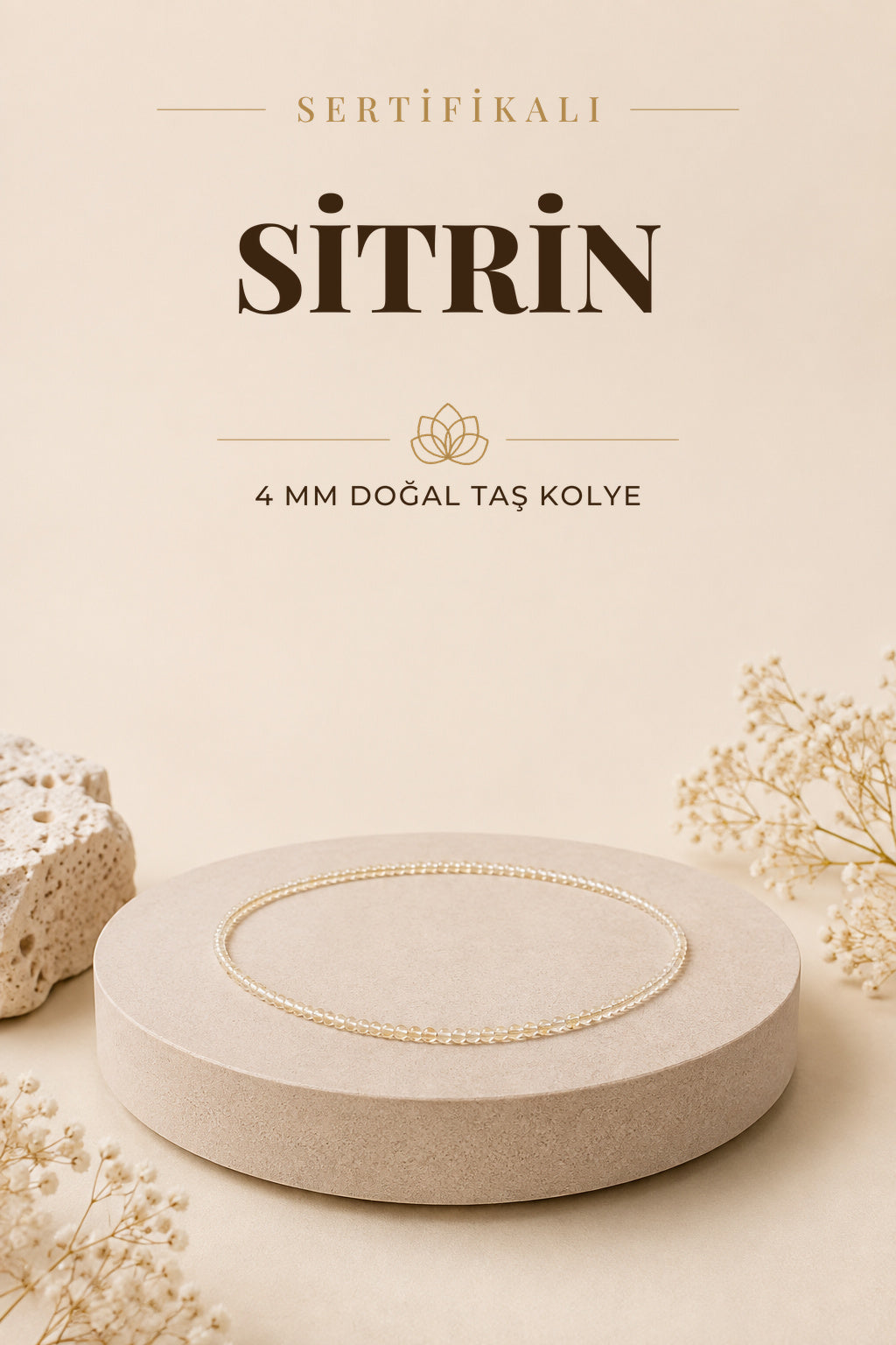 Sertifikalı Sitrin Doğaltaş Kolye 4 Mm, M493