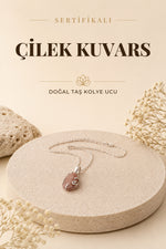 Sertifikalı Çilek Kuvars Doğaltaş Kolye Ucu, Gümüş Zincirle Beraber M444