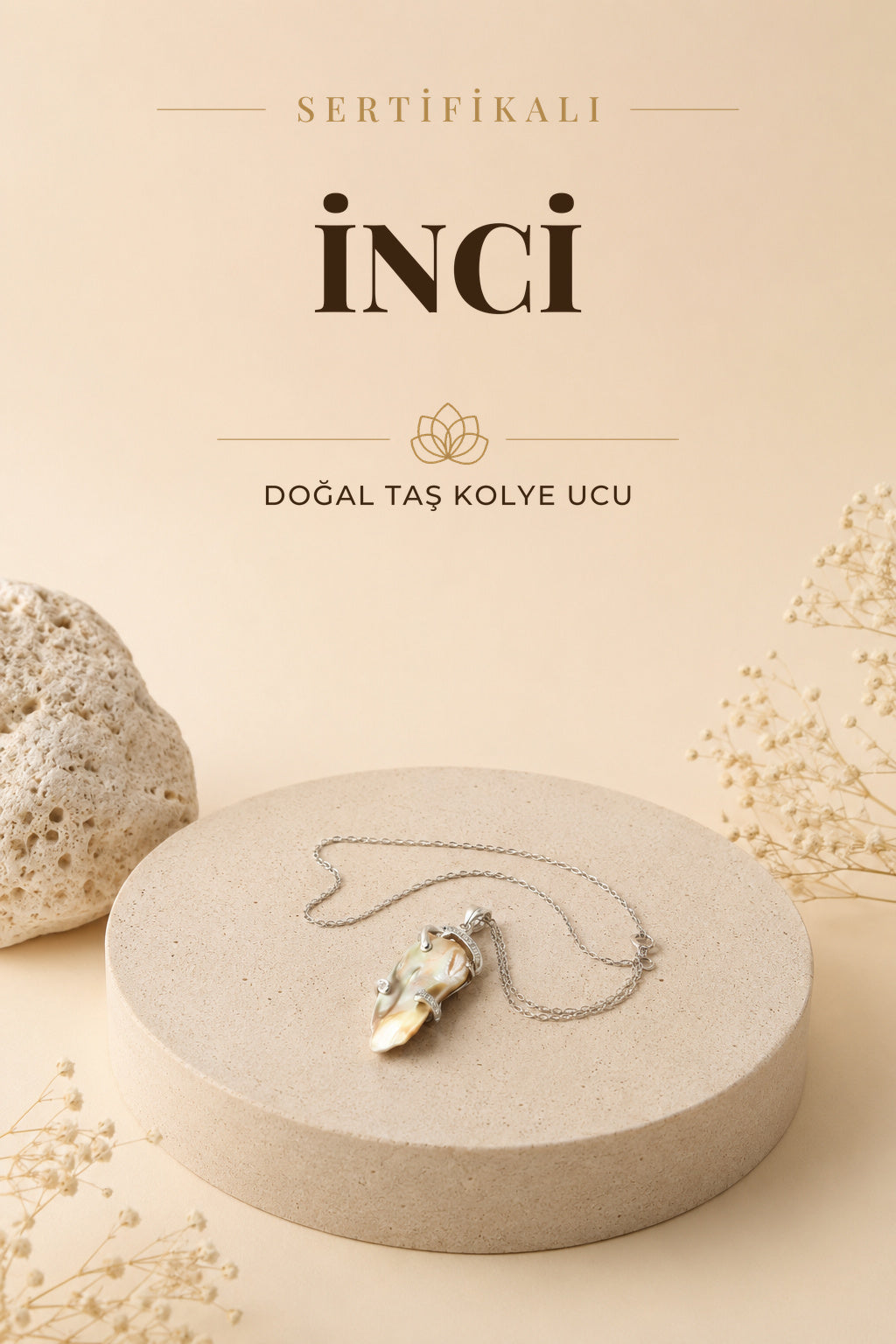 Sertifikalı Inci Kolye Ucu Gümüş Zincirle M446