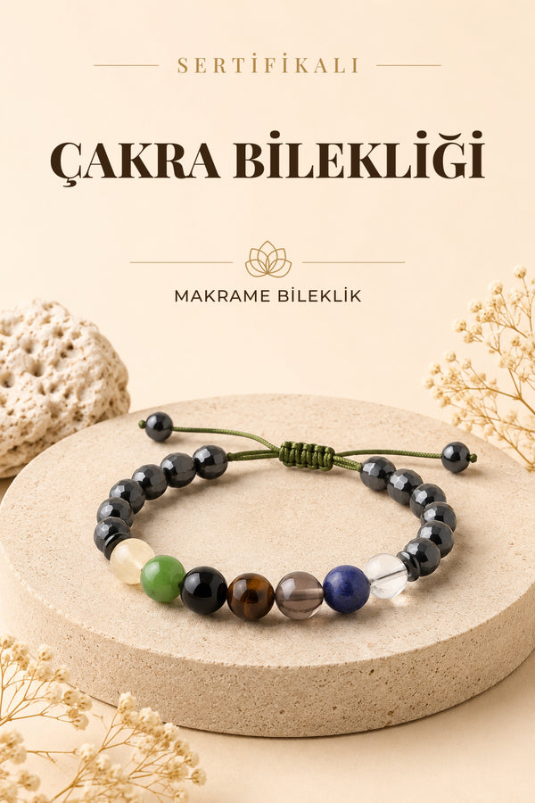 Sertifikalı Çakra Doğal Taş Makrome Bileklik - 8 Mm B763