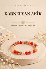 Sertifikalı Karnelyan Akik Doğaltaş Fasetli Bileklik 8 Mm, B890