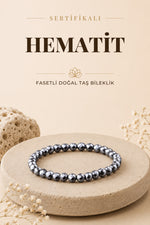 Sertifikalı Fasetli Hematit Doğal Taş Bileklik 6 Mm - B818
