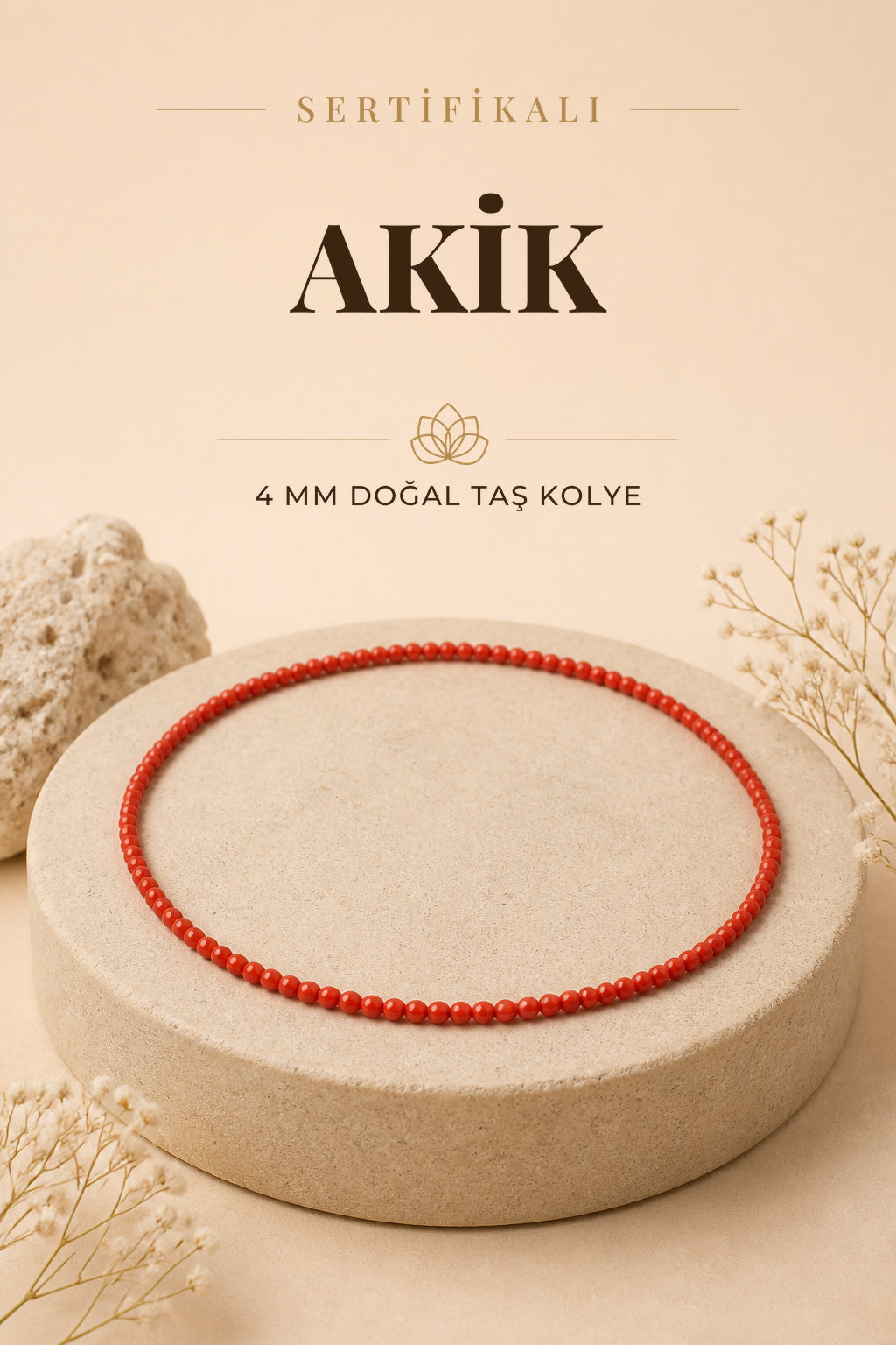 Sertifikalı Akik Doğaltaş Kolye 4 Mm, M420