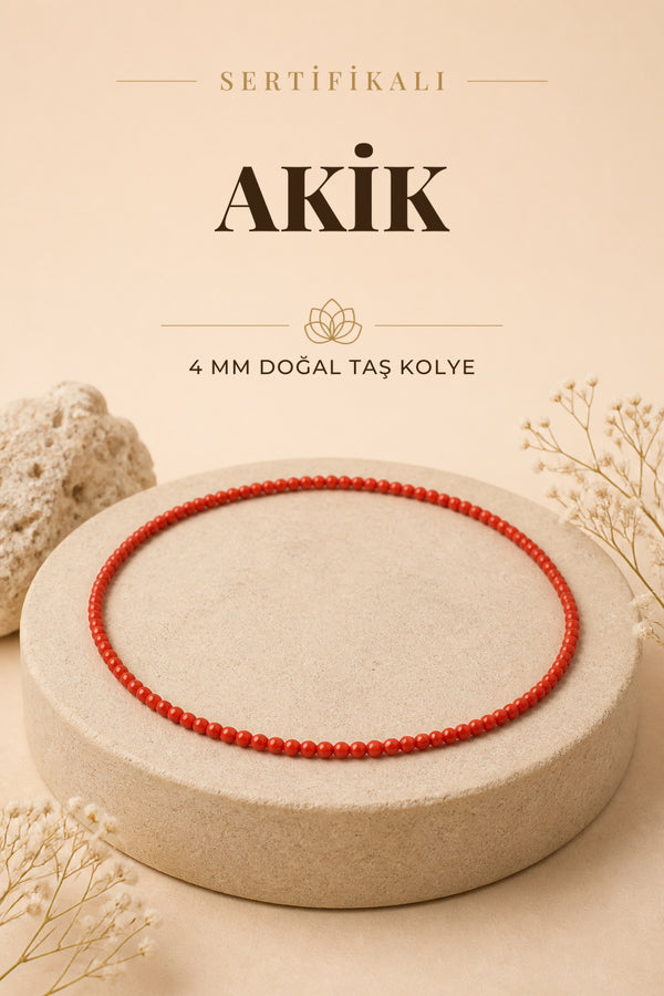 Sertifikalı Akik Doğaltaş Kolye 4 Mm, M420