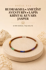 Rudraksha'lı Doğaltaş Çakra Kolye Ametist Aventurin Lapis Kristal Kuvars Jasper 6 mm M448