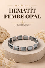 Sertifikalı Hematit - Pembe Opal Doğal Taş Roleks Bileklik 15 Mm B754