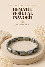 Sertifikalı Hematit - Yeşil Lal (tsavorit) Doğal Taş Roleks Bileklik 15 Mm B757