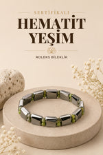 Sertifikalı Hematit - Yeşim Doğal Taş Roleks Bileklik 15 Mm B758