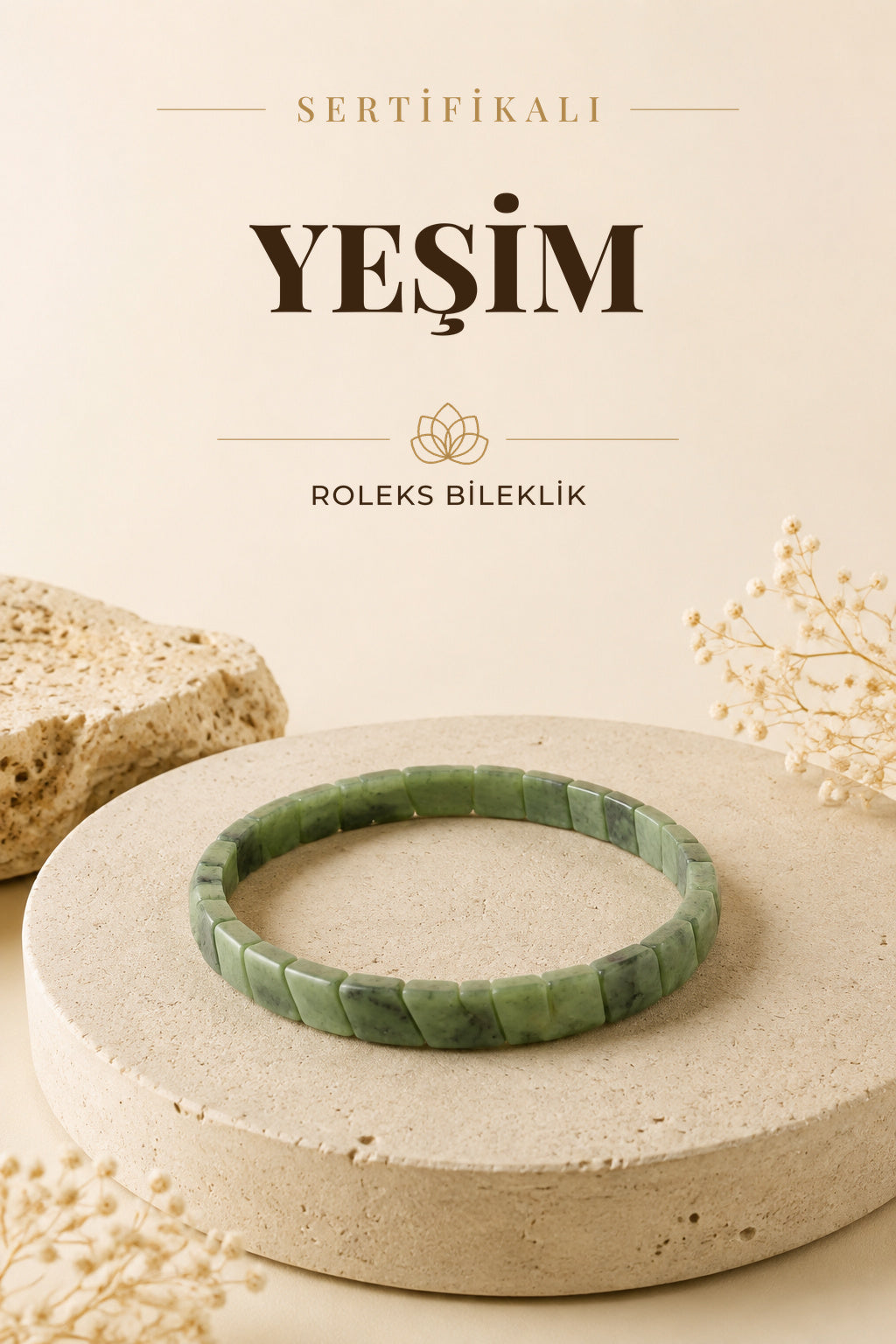 Sertifikalı Yeşim Doğal Taş Roleks Bileklik - B781