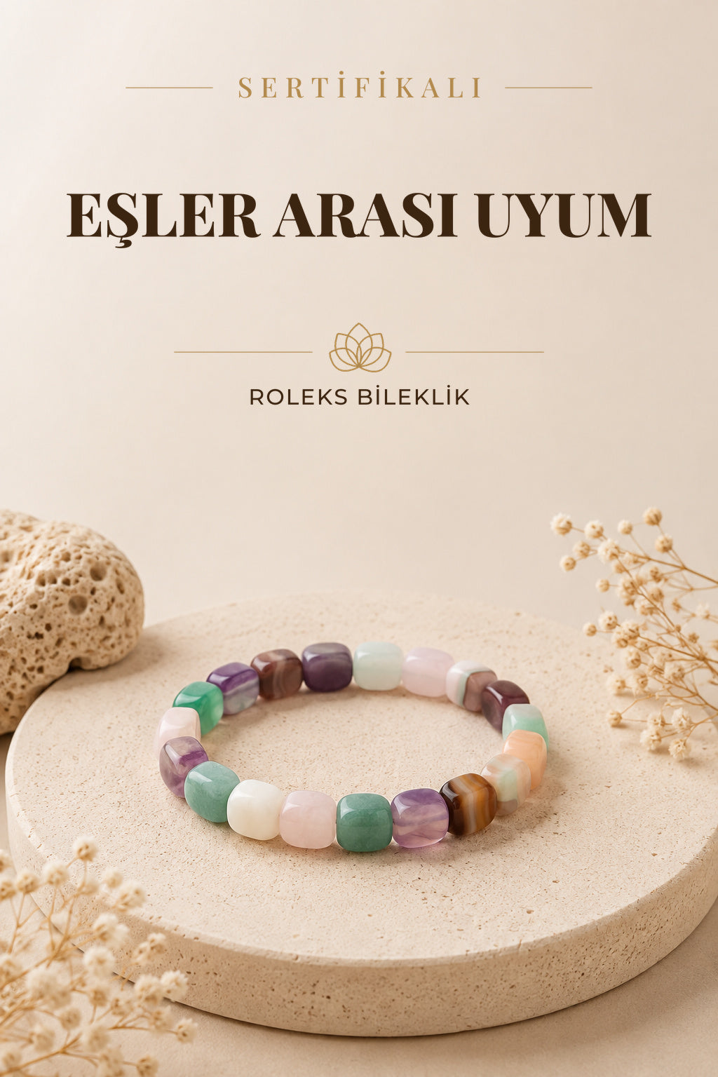 Sertifikalı Eşler Arası Uyum Roleks Doğaltaş Bileklik 15 Mm, B885