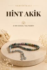 Sertifikalı Hint Akik Doğaltaş Tesbih 6 mm T207