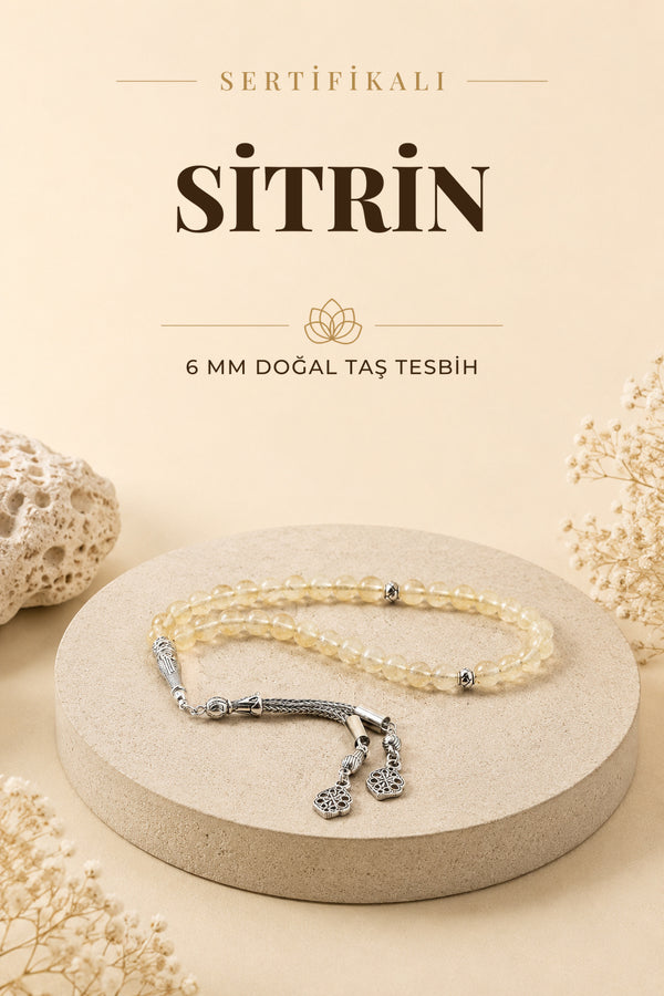 Sertifikalı Sitrin Doğaltaş Tesbih 6 Mm, T214