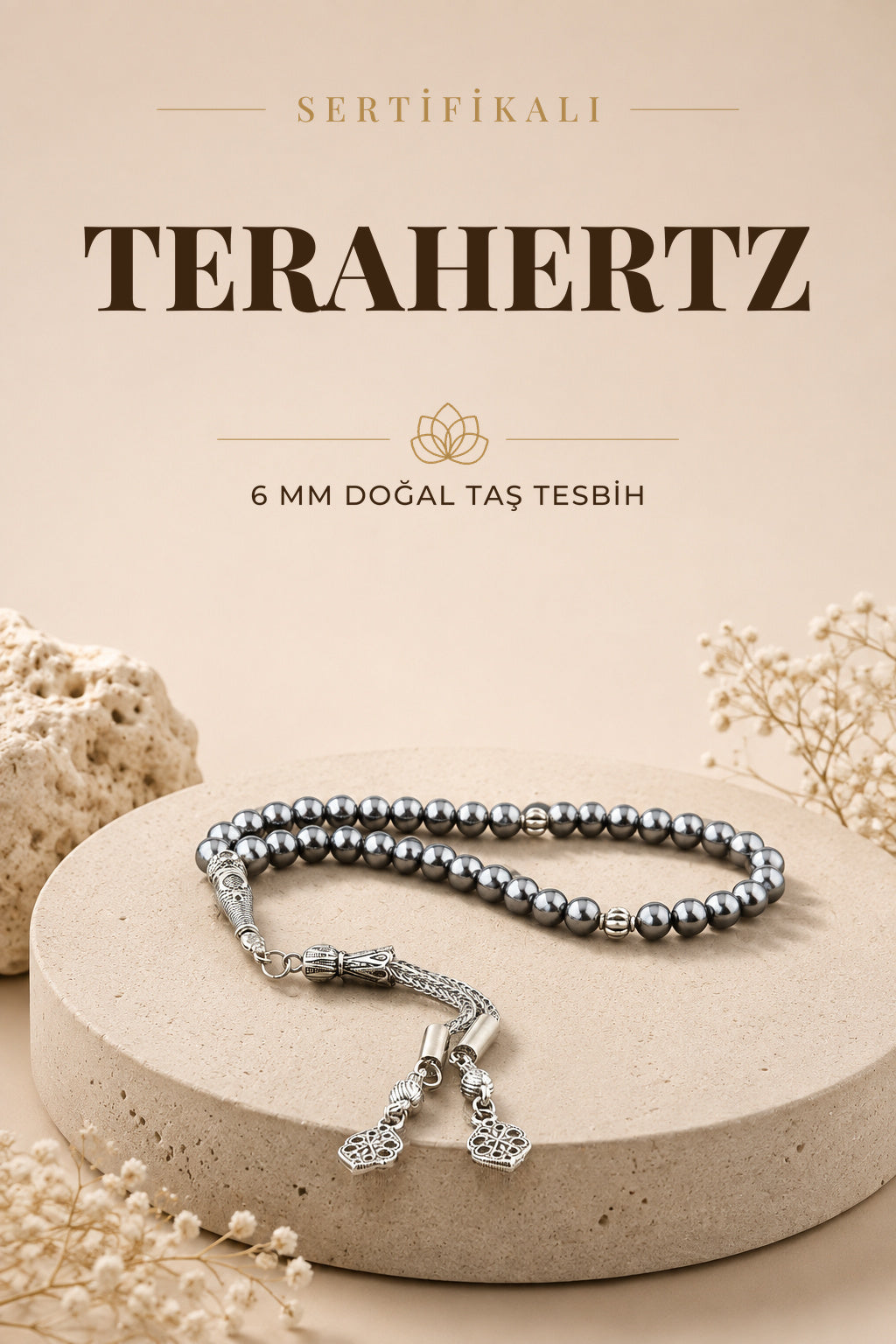 Sertifikalı Terahertz Doğaltaş Tesbih 6 Mm, T216