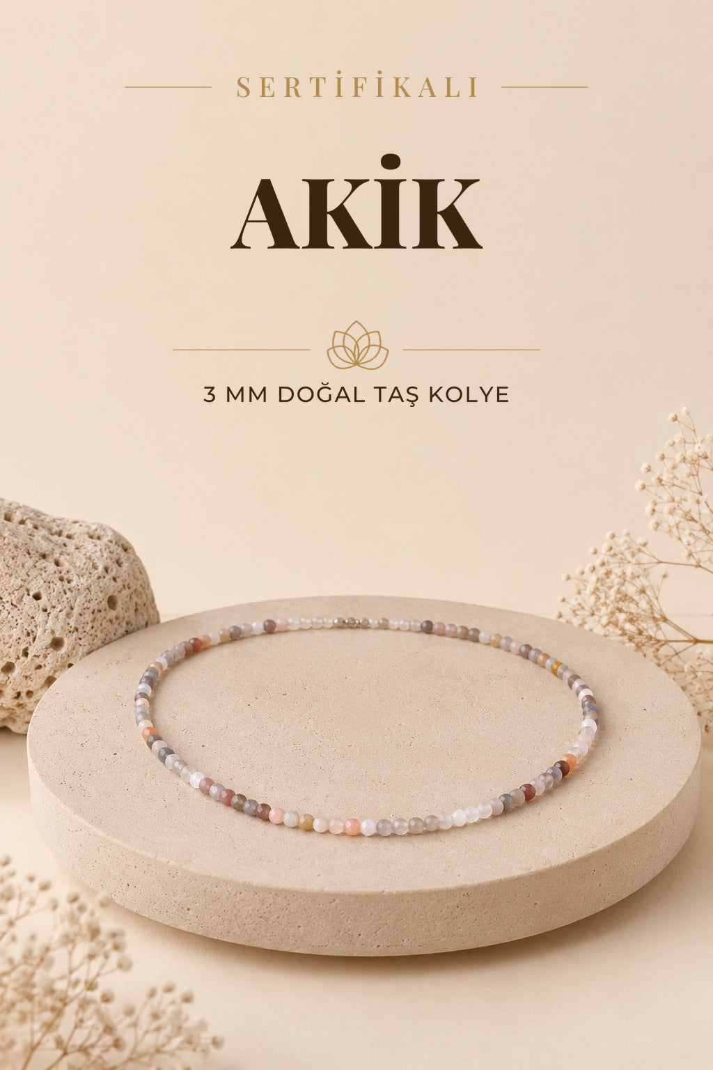 Sertifikalı Bostwana Akik Doğal Taş Kolye 3 Mm - M399